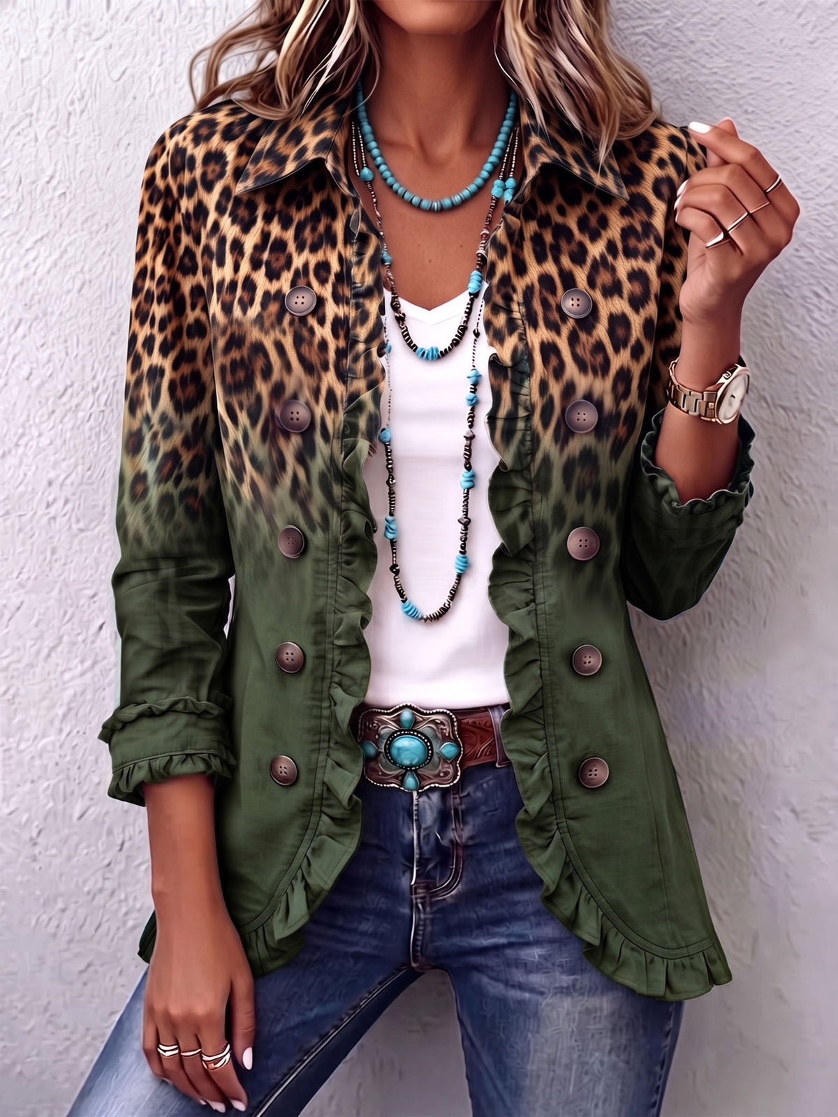 Blazer met ombreprint en dubbele knoopsluiting voor dames in groen