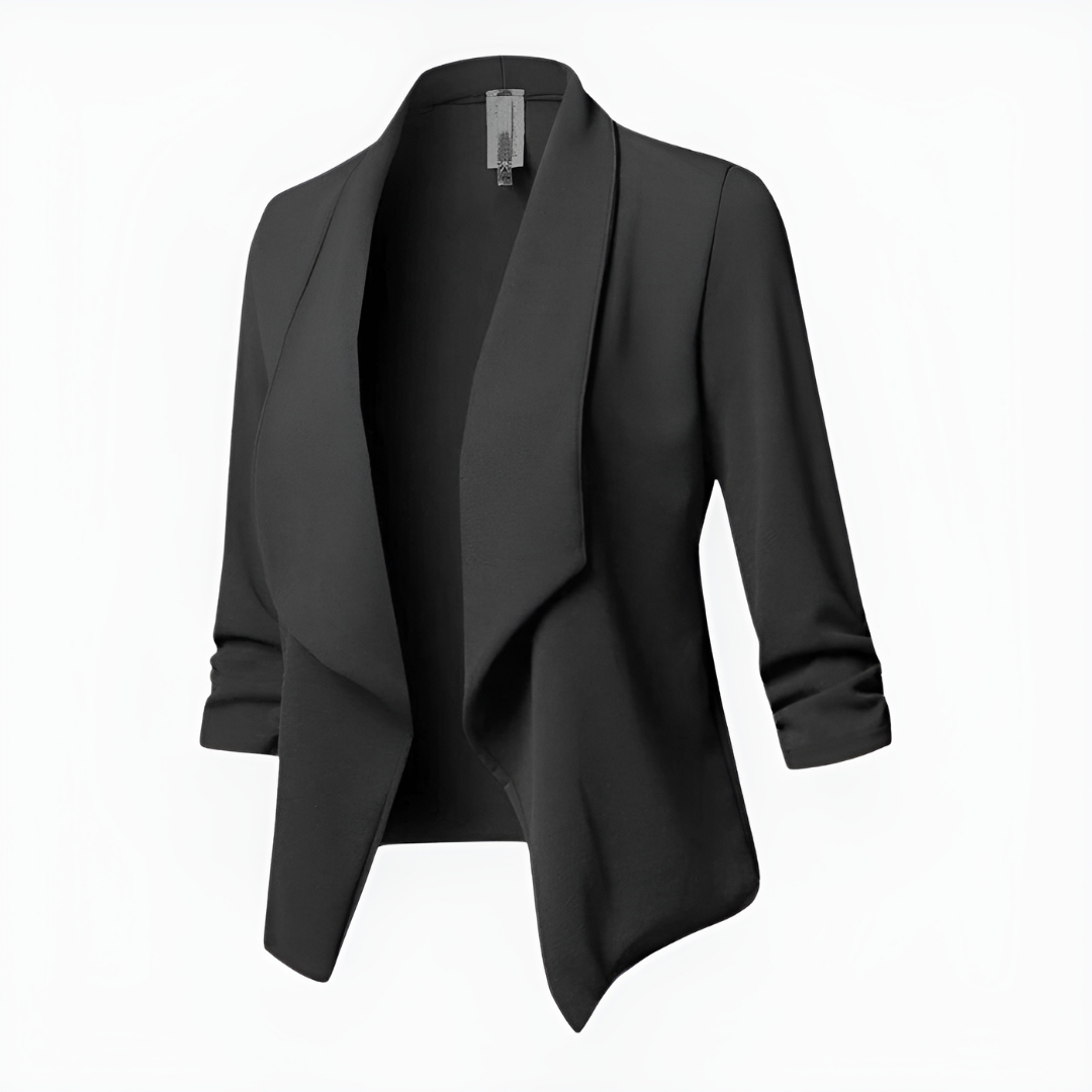 Blazer met opgerolde mouwen en watervalvoorzijde voor dames in zwart