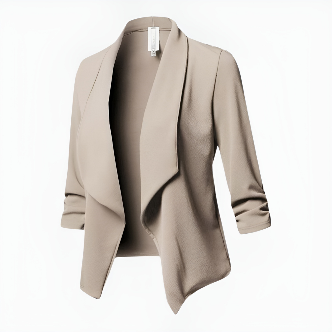 Blazer met opgerolde mouwen en watervalvoorzijde voor dames in beige