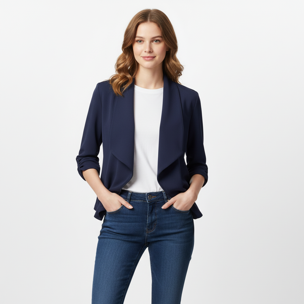 Blazer met opgerolde mouwen en watervalvoorzijde voor dames