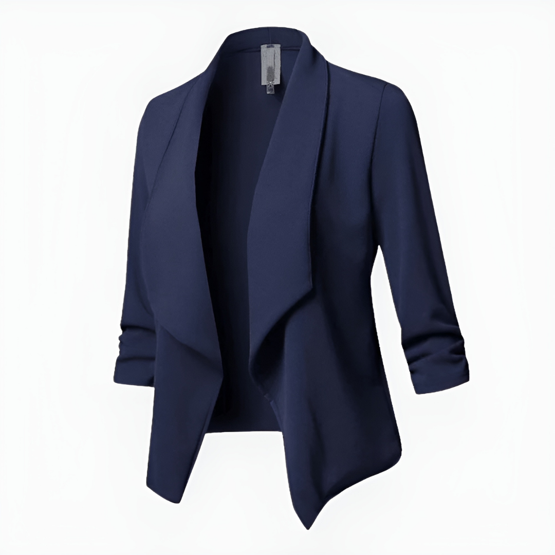Blazer met opgerolde mouwen en watervalvoorzijde voor dames in blauw