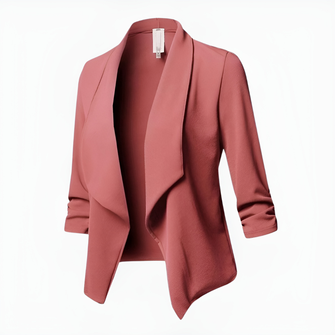 Blazer met opgerolde mouwen en watervalvoorzijde voor dames in roze