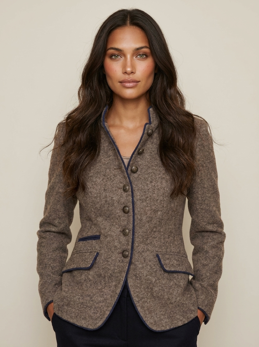 Blazer met opstaande kraag en knoopsluiting voor dames in bruin