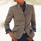 Blazer met opstaande kraag en knoopsluiting voor dames in bruin