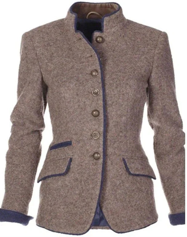 Blazer met opstaande kraag en knoopsluiting voor dames in bruin