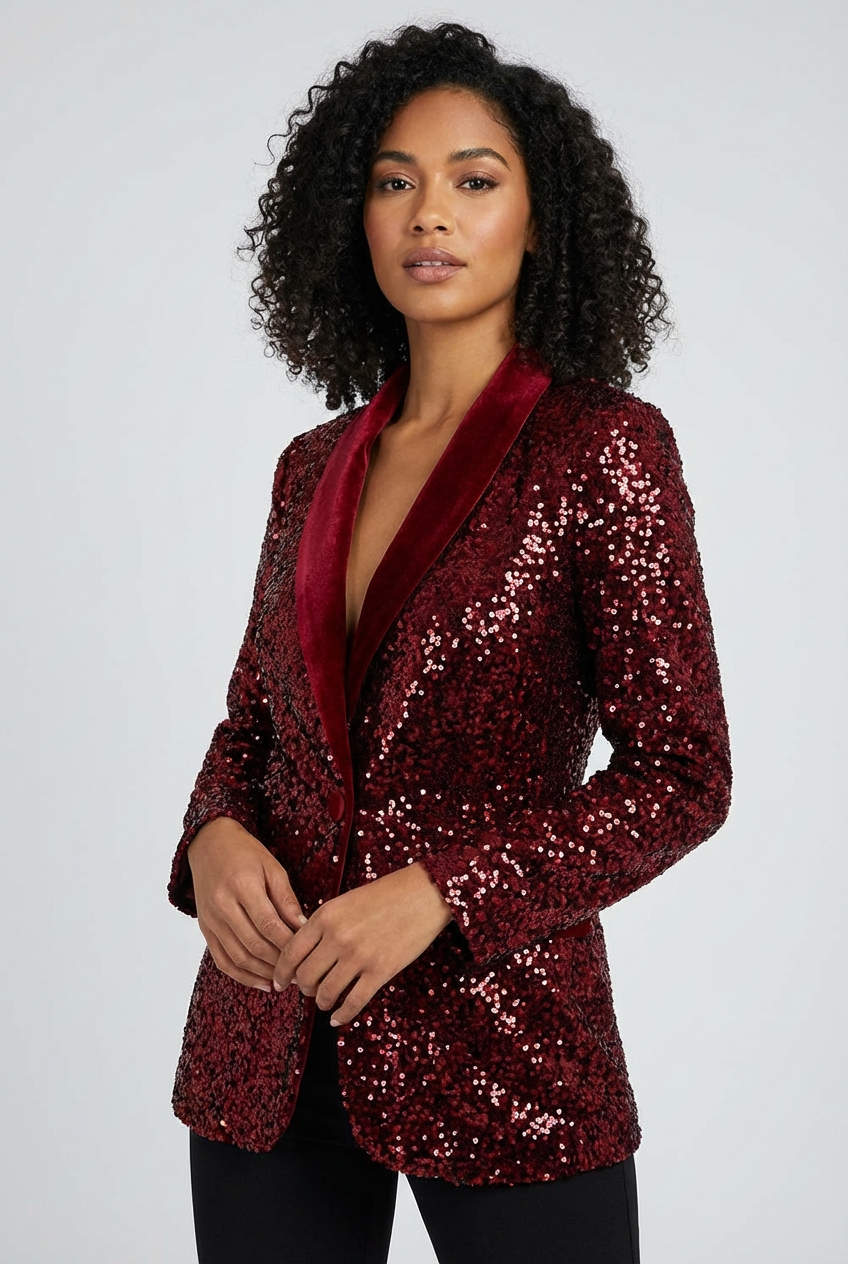 Blazer met pailletten en getailleerde pasvorm voor dames in rood