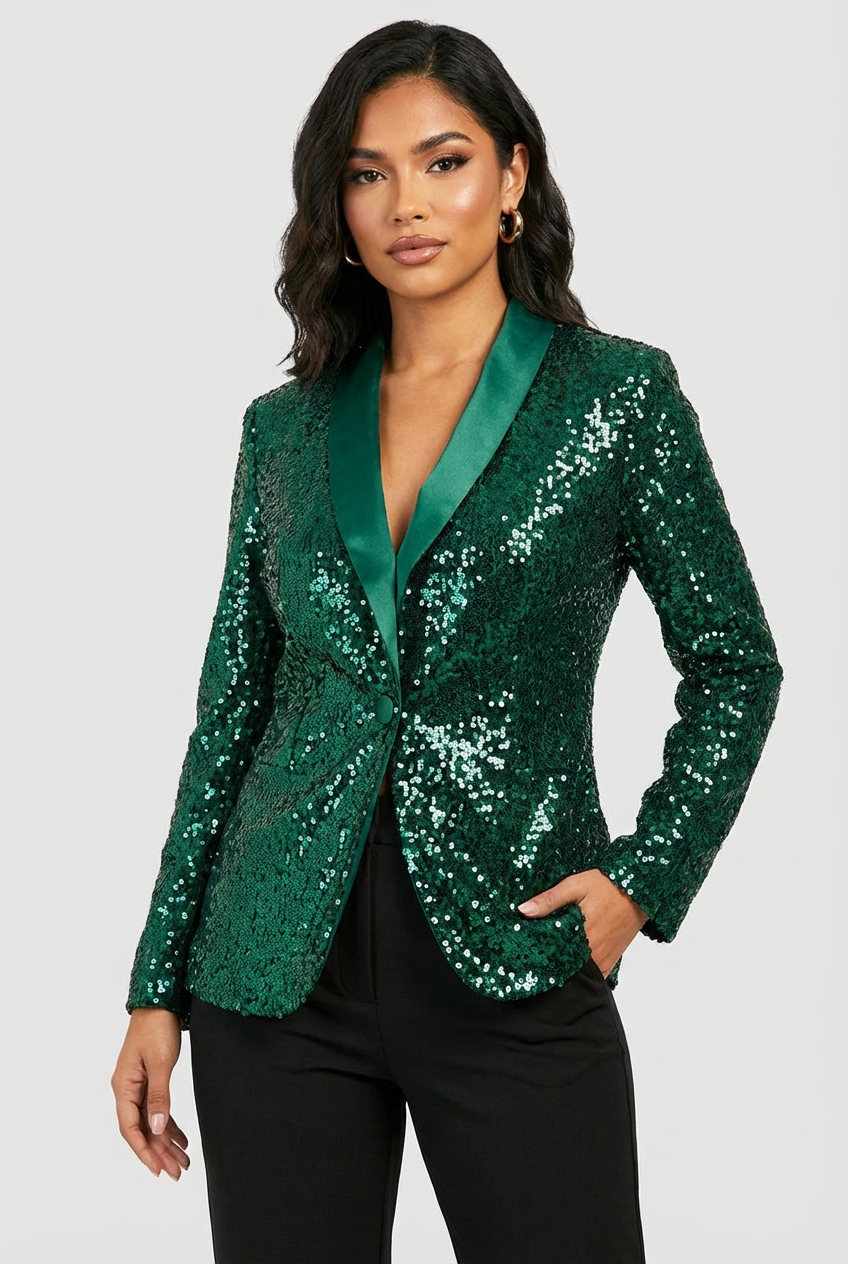 Blazer met pailletten en getailleerde pasvorm voor dames in groen