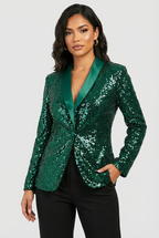 Blazer met pailletten en getailleerde pasvorm voor dames in groen