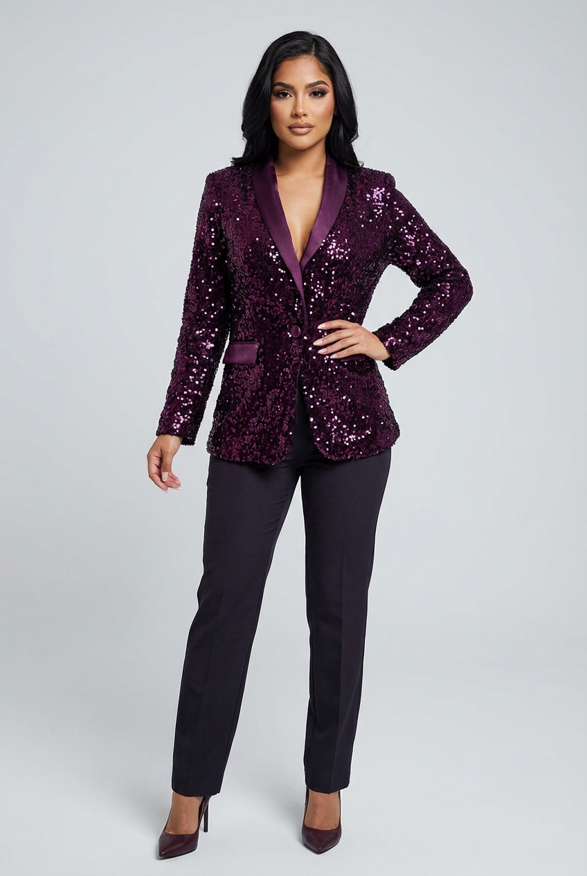 Blazer met pailletten en getailleerde pasvorm voor dames in paars