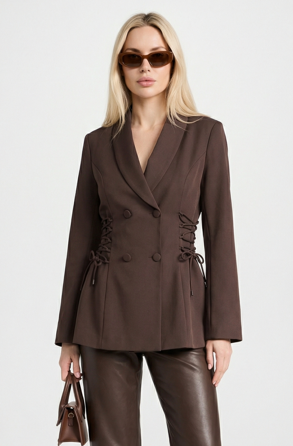 Blazer met reverskraag en veterdetail voor dames in bruin