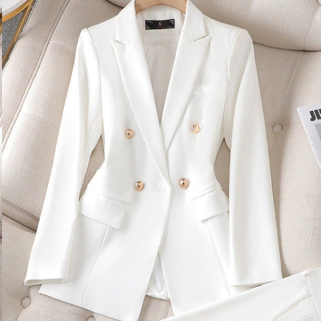 Blazer en pantalon set met getailleerde pasvorm voor dames in wit
