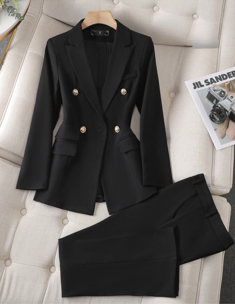 Blazer en pantalon set met getailleerde pasvorm voor dames