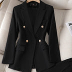 Blazer en pantalon set met getailleerde pasvorm voor dames in zwart