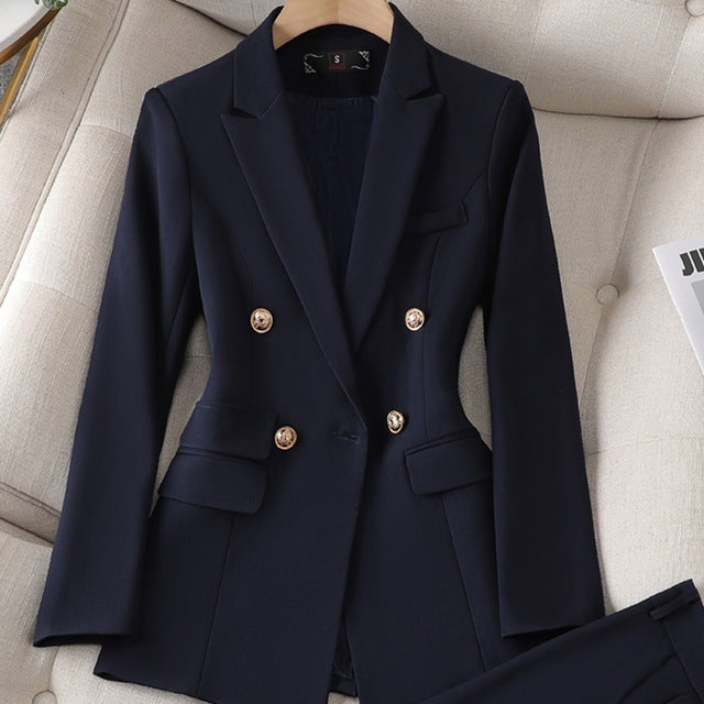 Blazer en pantalon set met getailleerde pasvorm voor dames in blauw