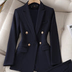 Blazer en pantalon set met getailleerde pasvorm voor dames in blauw