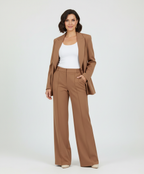 Blazerset met getailleerde blazer en stretch pantalon voor dames in bruin