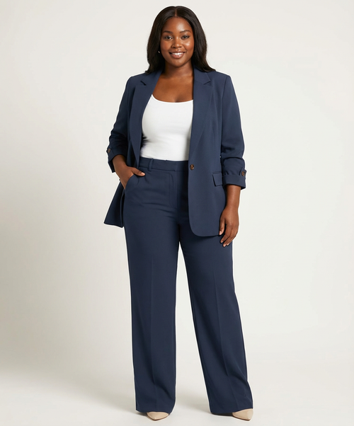 Blazerset met getailleerde blazer en stretch pantalon voor dames in donkerblauw