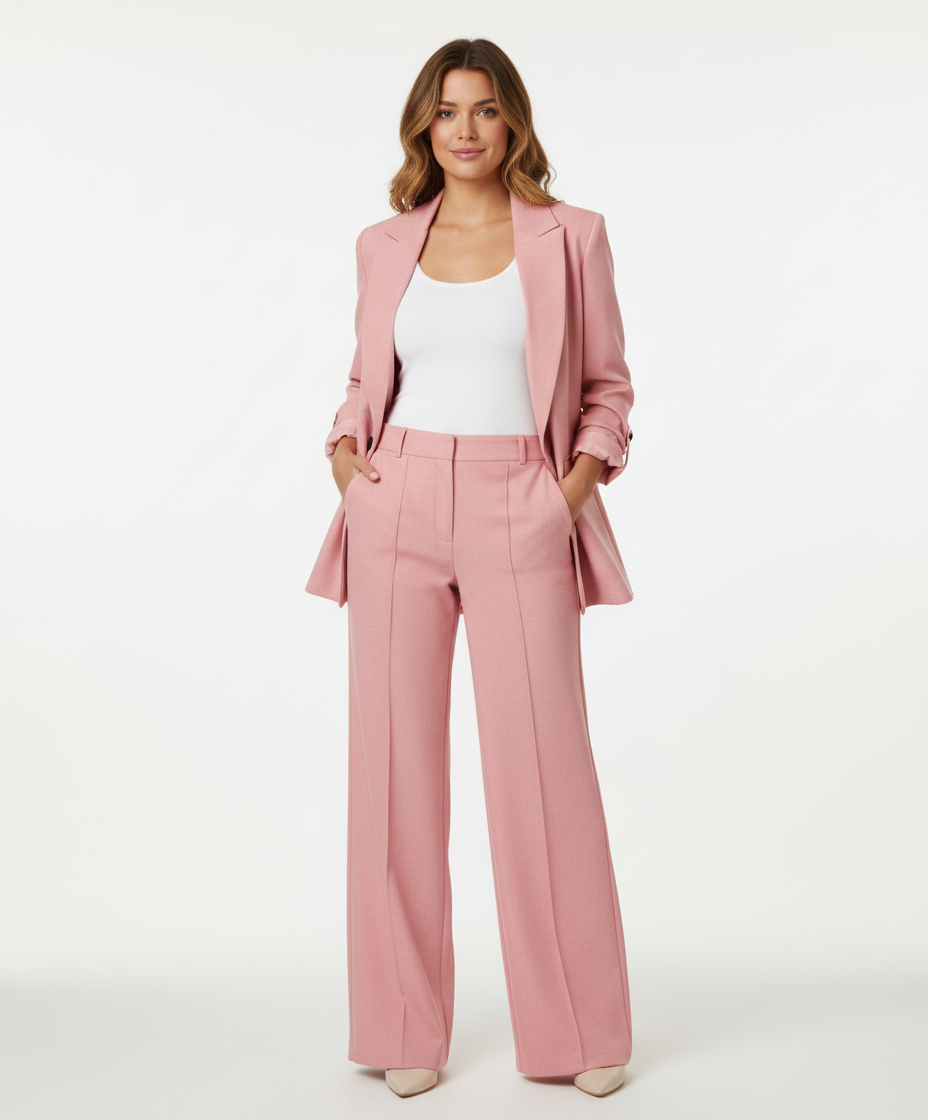 Blazerset met getailleerde blazer en stretch pantalon voor dames in roze