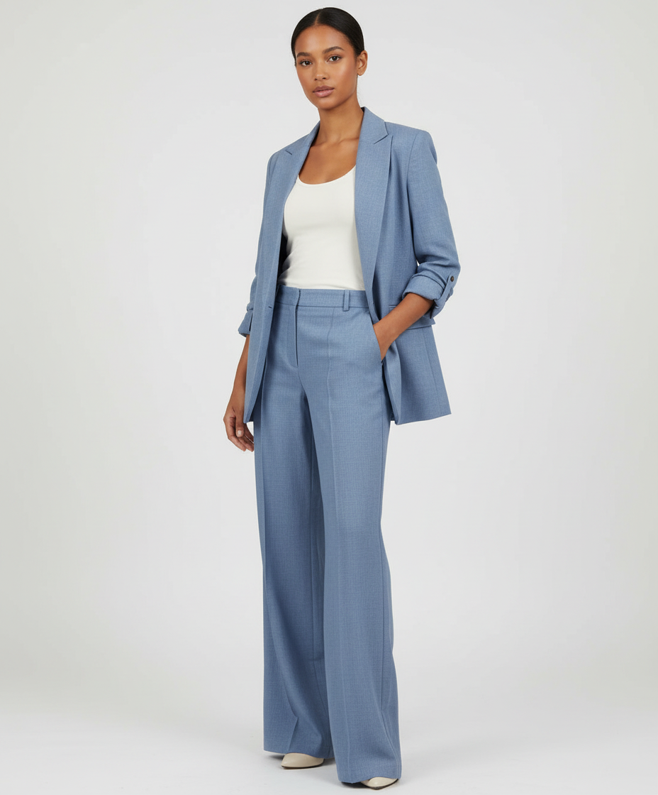 Blazerset met getailleerde blazer en stretch pantalon voor dames in blauw