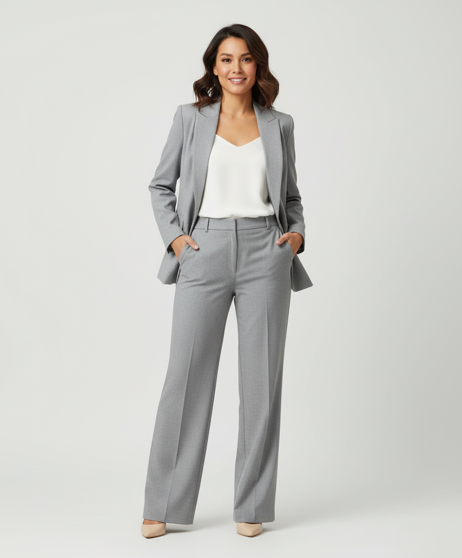 Blazerset met getailleerde blazer en stretch pantalon voor dames in grijs