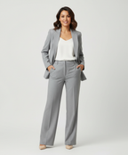 Blazerset met getailleerde blazer en stretch pantalon voor dames in grijs