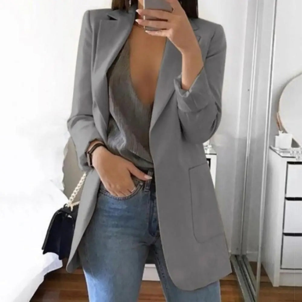 Blazer met soepele pasvorm en verzorgde afwerking in grijs