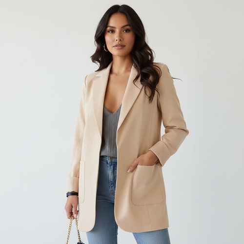 Blazer met soepele pasvorm en verzorgde afwerking in beige