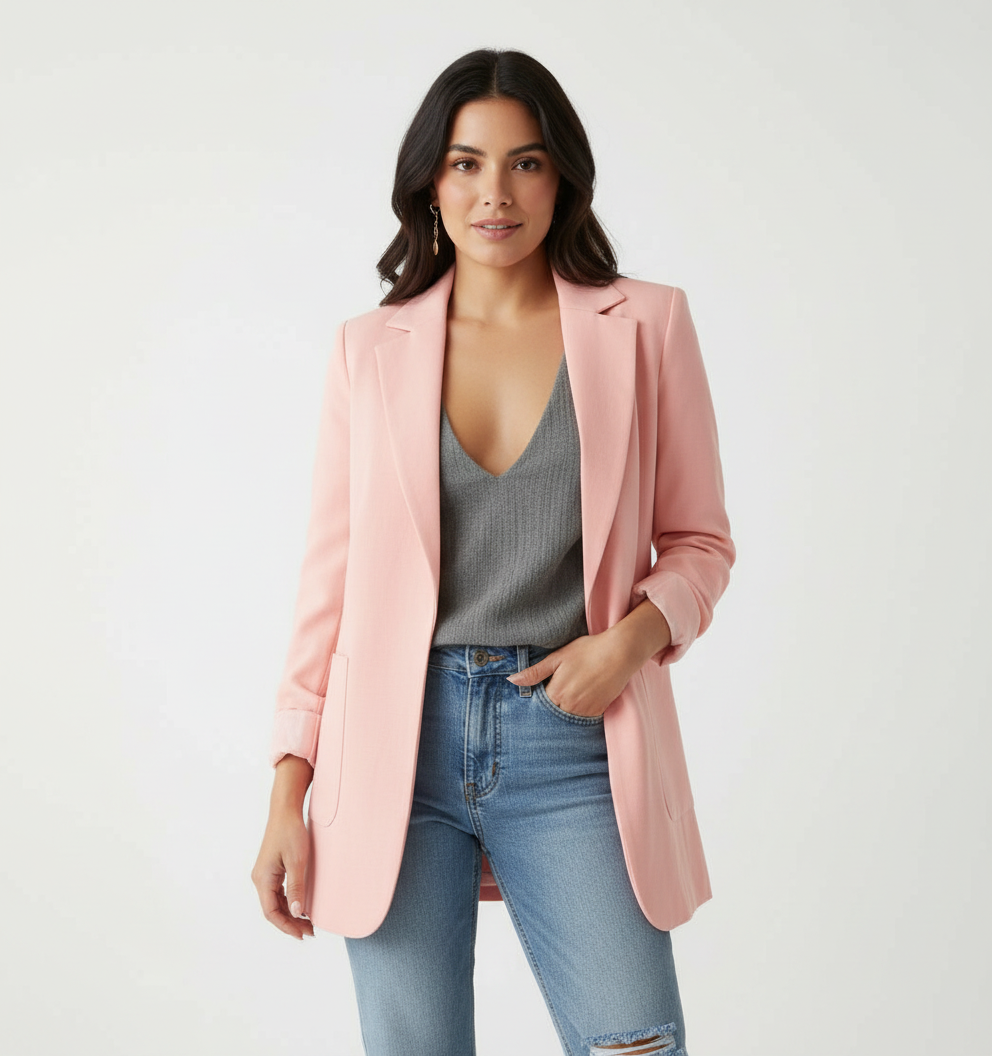 Blazer met soepele pasvorm en verzorgde afwerking in roze