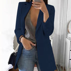 Blazer met soepele pasvorm en verzorgde afwerking in donkerblauw