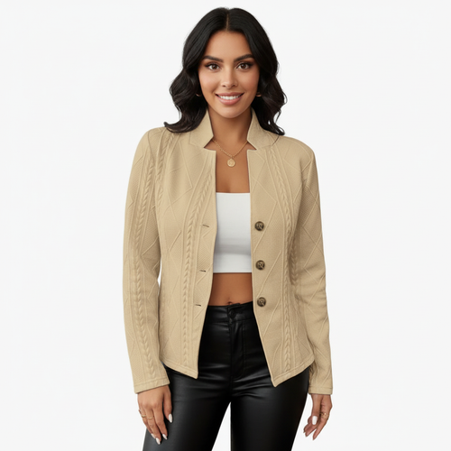 Blazer met structuurpatroon en getailleerde pasvorm voor dames in beige
