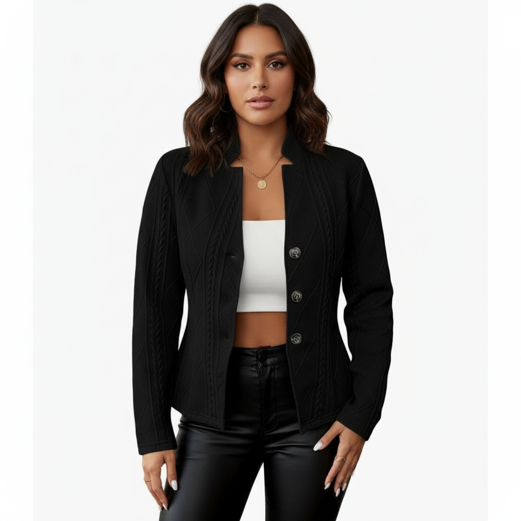 Blazer met structuurpatroon en getailleerde pasvorm voor dames in zwart