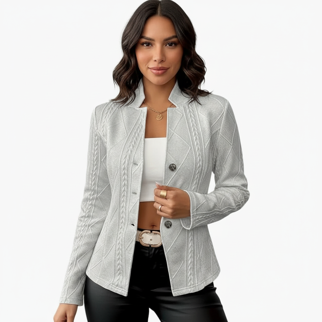 Blazer met structuurpatroon en getailleerde pasvorm voor dames in grijs