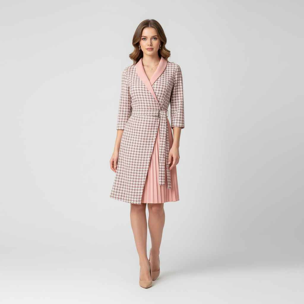 Blazerjurk met ceintuur en geplooide rok voor dames in roze beige