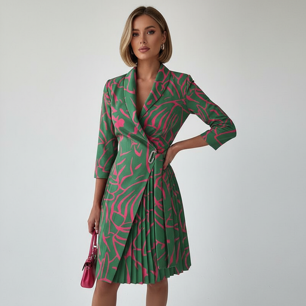Blazerjurk met ceintuur en geplooide rok voor dames in groen roze