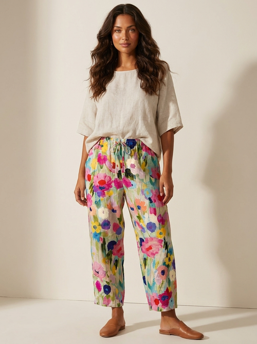 Bloemenbroek met elastische taille in veelkleurig