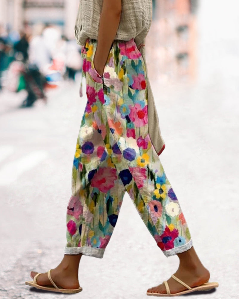 Bloemenbroek met elastische taille