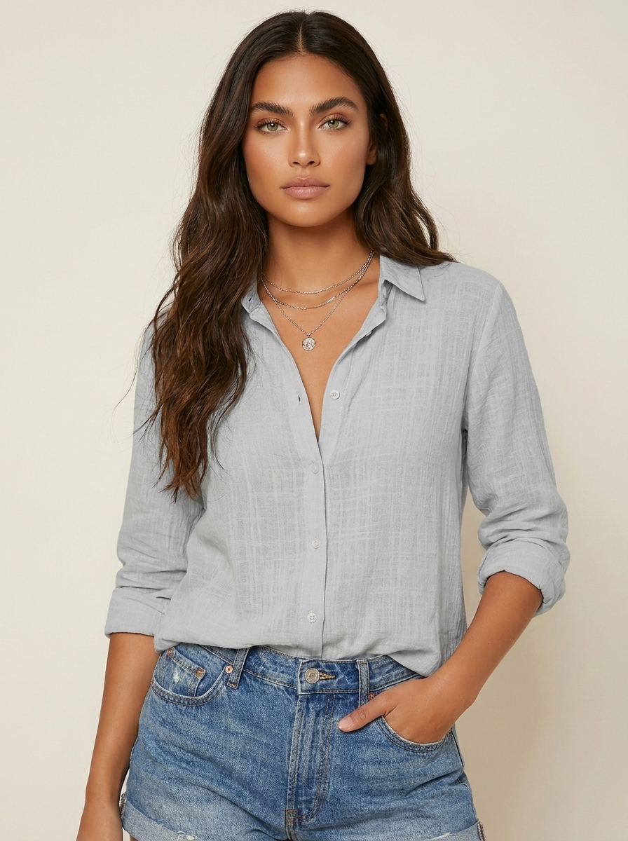 Blouse met knoopsluiting en losvallende pasvorm voor dames in grijs