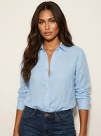 Blouse met knoopsluiting en losvallende pasvorm voor dames in hemelsblauw