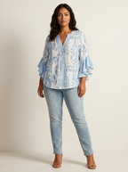 Blouse met bloemenprint, V-hals en ruchemouwen voor dames