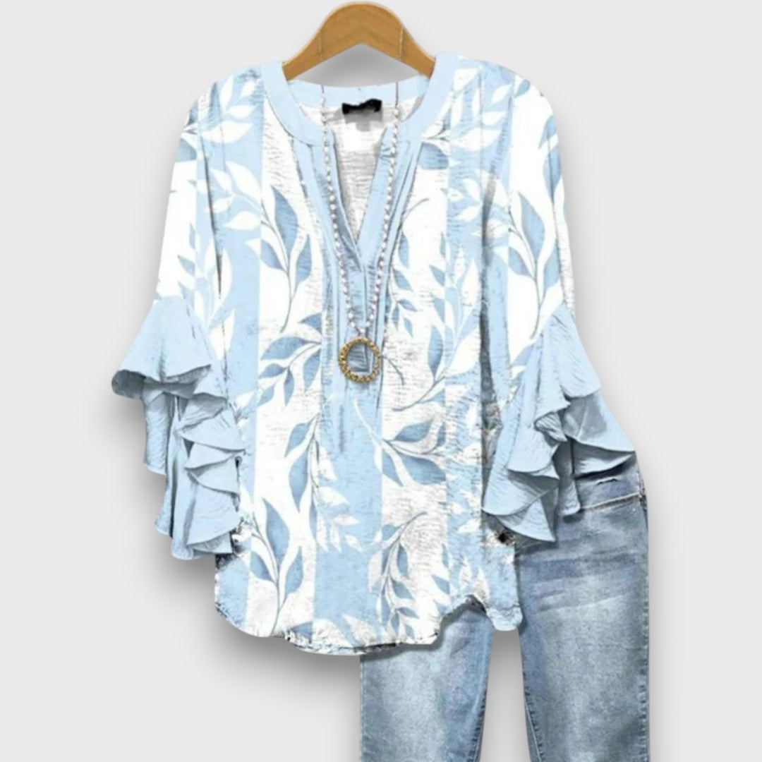 Blouse met bloemenprint, V-hals en ruchemouwen voor dames