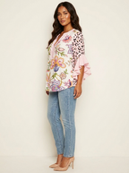 Blouse met bloemenprint, V-hals en ruchemouwen voor dames