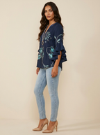 Blouse met bloemenprint, V-hals en ruchemouwen voor dames