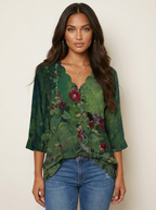 Blouse met botanische print en V-hals