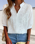 Blouse met broderie en opstaande kraag