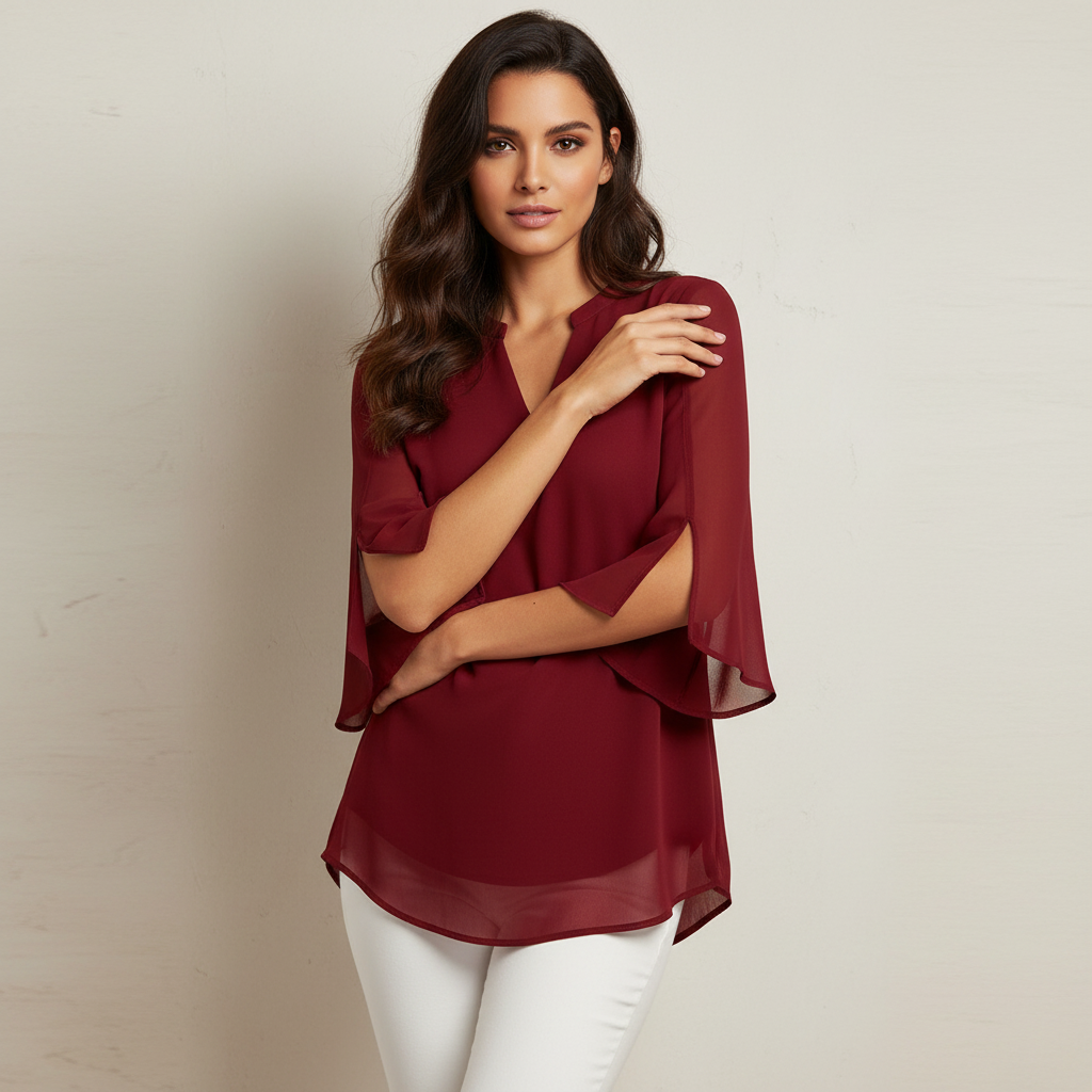 Blouse met soepele val en elegante snit in bordeaux