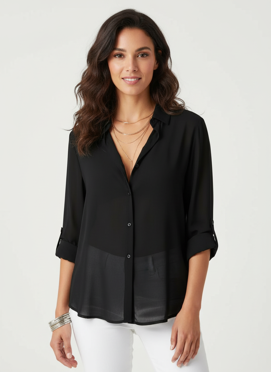 Blouse met klassieke kraag en knoopsluiting in zwart