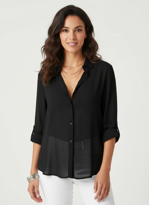 Blouse met klassieke kraag en knoopsluiting in zwart