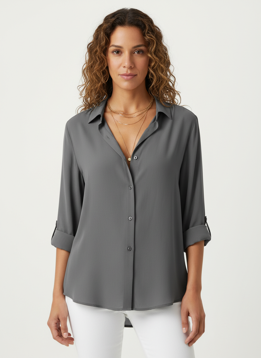 Blouse met klassieke kraag en knoopsluiting in grijs