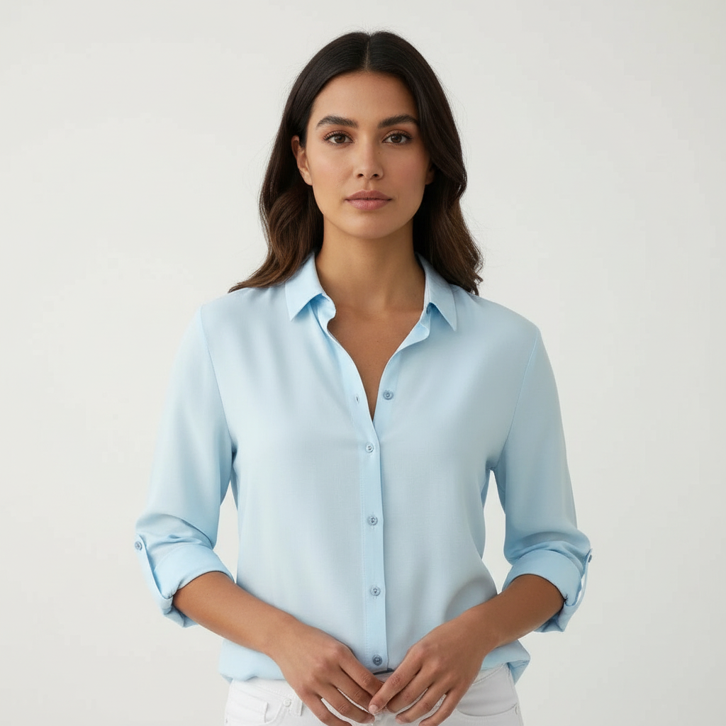 Blouse met klassieke kraag en knoopsluiting in licht blauw