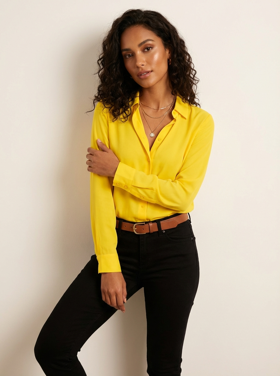 Blouse met klassieke kraag en knoopsluiting in geel